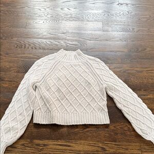American Eagle Outfitters Cream Cable Knit Turtleneck Sweater